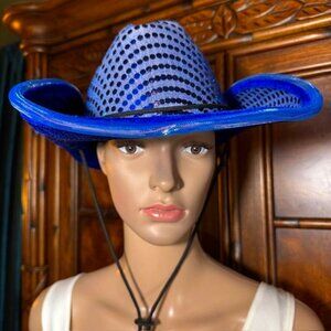Royal Blue Sequin Felt Western Hat with Adjustable Chin Strap *No Light*